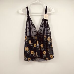 Spree Intimates 2X Babydoll Blouse Floral Boho Hippie Fairy Sequins Sheer Sexy